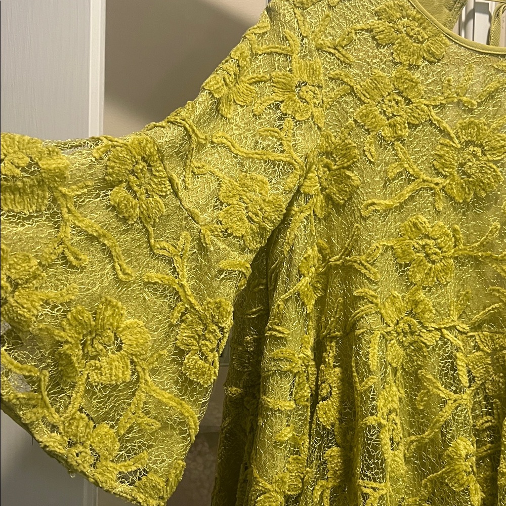 Free People Chartreuse Lace Flare Dress - Picture 3 of 10